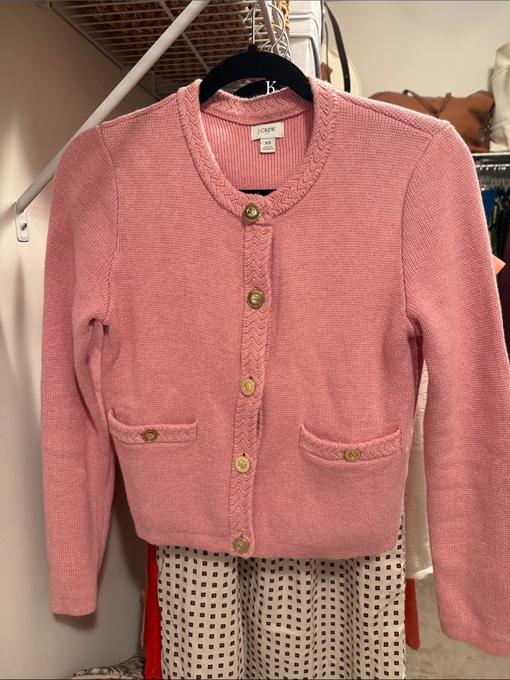 J. Crew Pink lady jacket Knit Cardigan with Gold Buttons 100% cotton